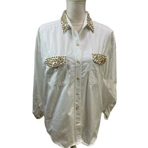 Inspirations JR Women's Western Button Down Shirt Gold Studs Rhinestones S‎